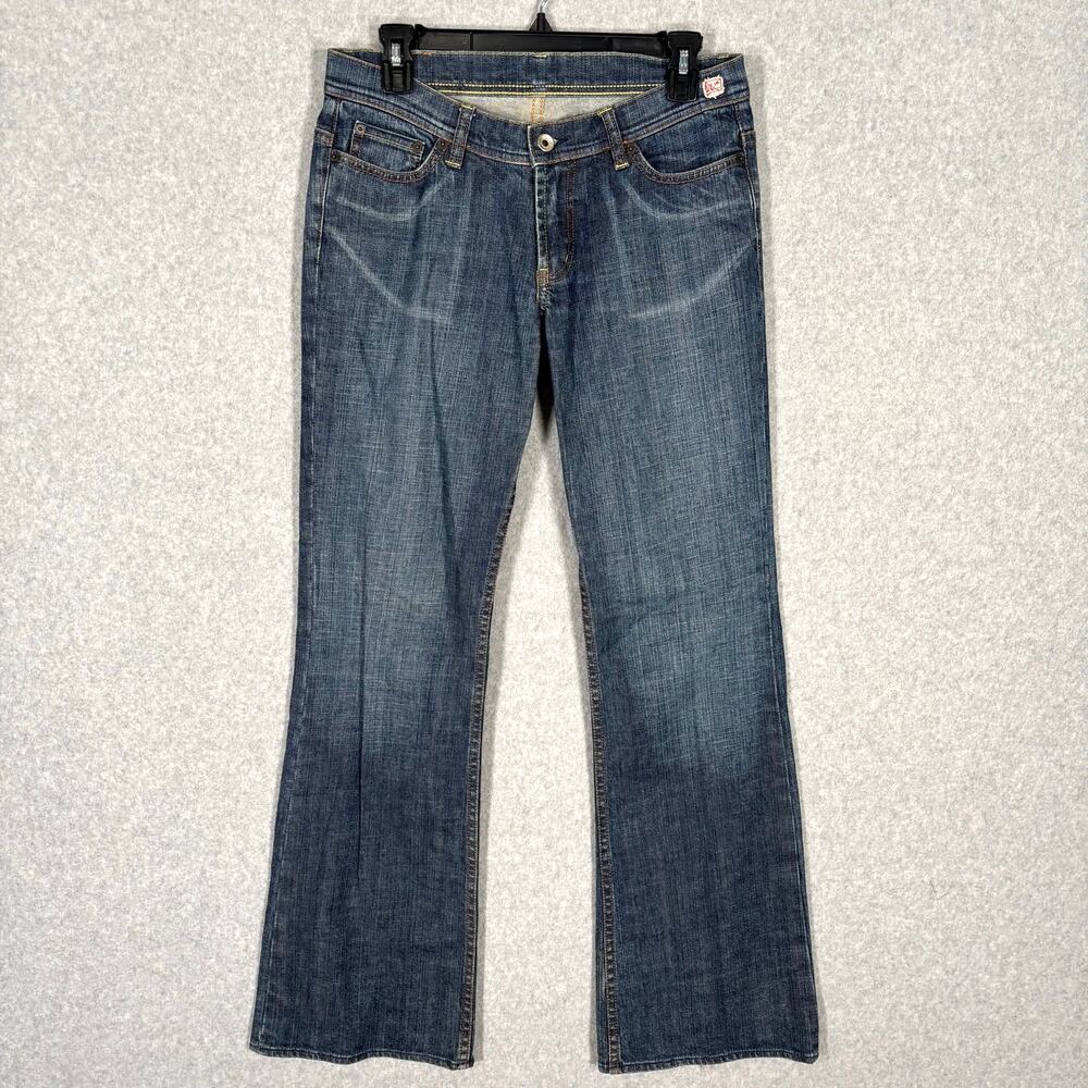 Y2K 90s Denim Laboratory X2‎ Low Rise Flare Jeans Size 4 Heel Bite Skater Faded